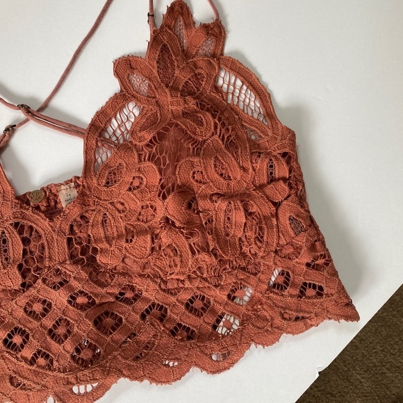 Free People, FP One, Adella, Scalloped Smocked Lace Bralette Copper Dusty Orange - Picture 4 of 6